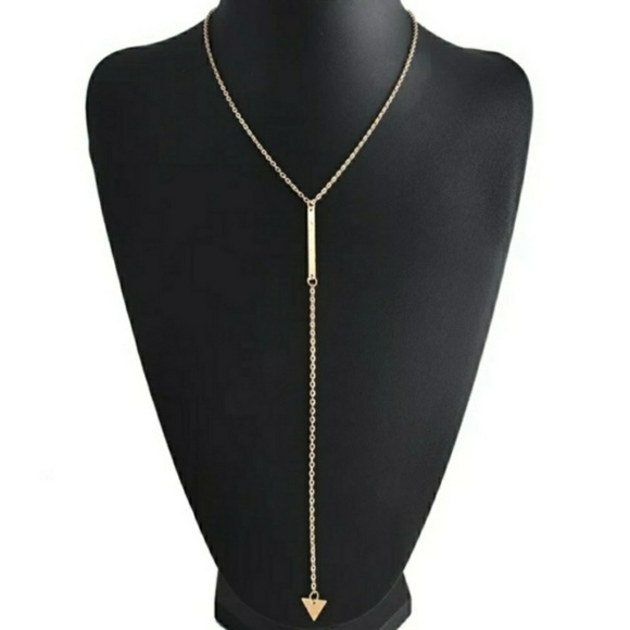 New Gold Tone Triangle Bar Necklace - Picture 2 of 2